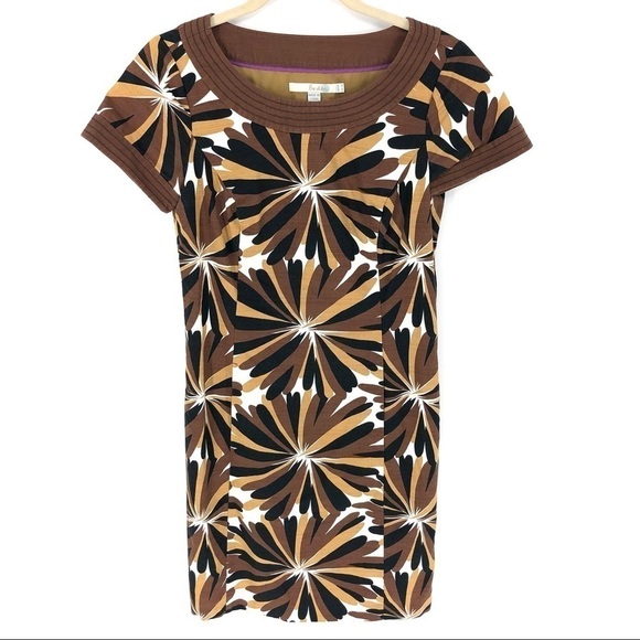 Boden Floral Burst Retro Weekend Shift Dress Short Sleeve Brown Tan Size 2 - Picture 1 of 9
